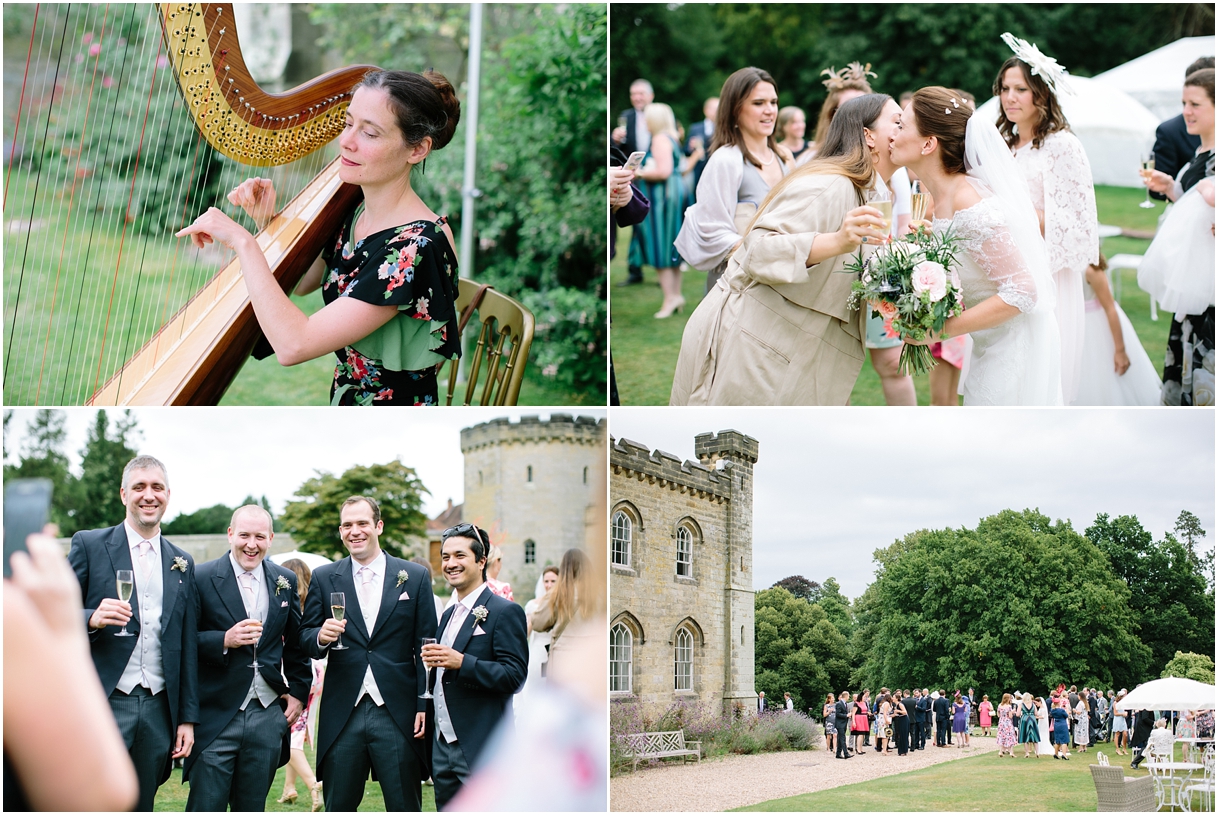 Wedding guests at reception at Chiddingstone Castle
