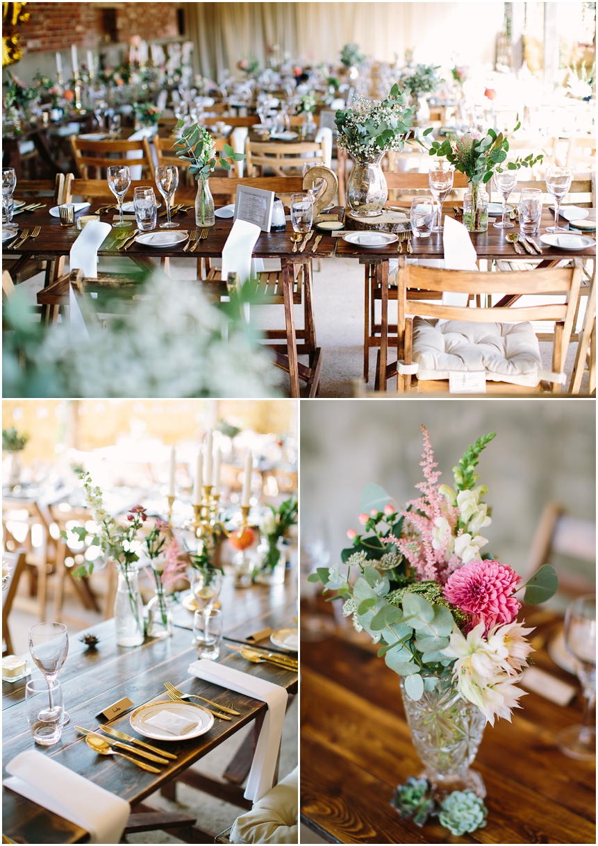 Rustic pink and gold wedding decorations