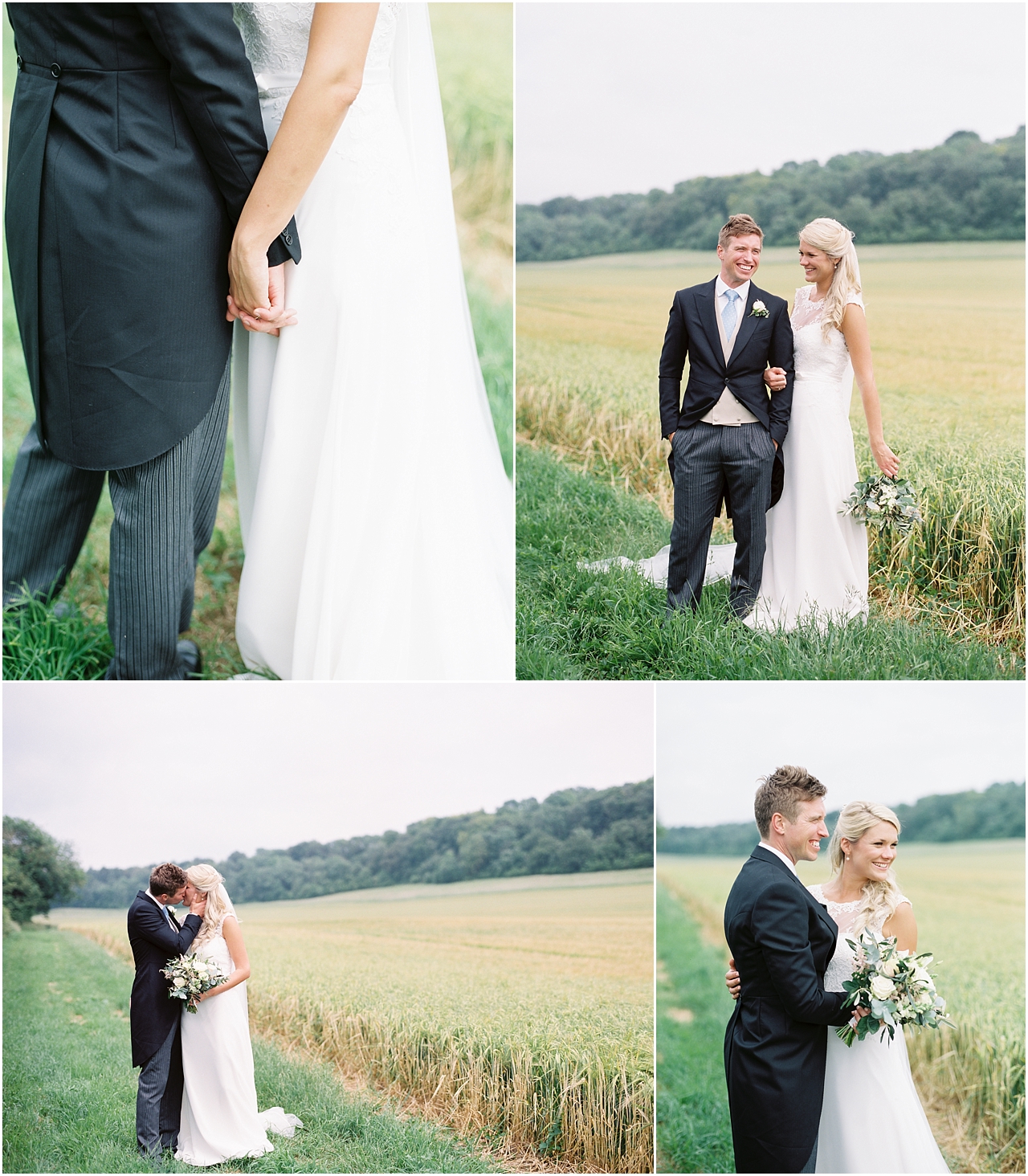 Bride and groom in wheat field 