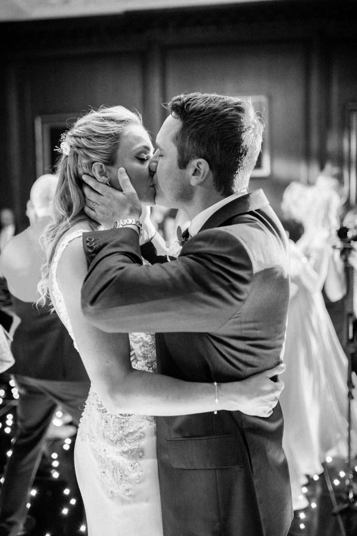 bride and groom first dance kiss at Cowdray House captured by luxury wedding photographer Camilla Arnhold