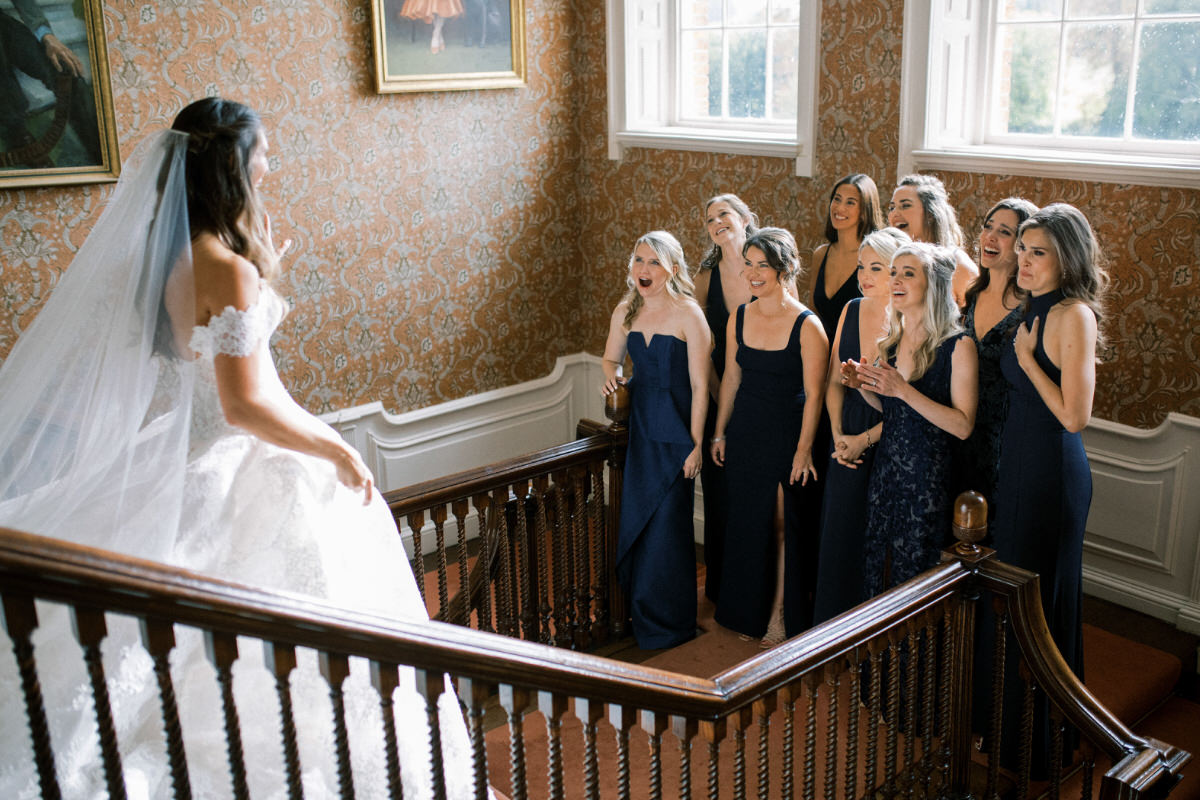 bridesmaids seeing bride at Ardington House